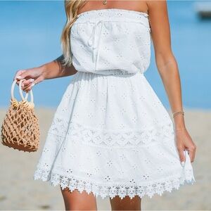 White Cinched Waist Mini Tube Dress